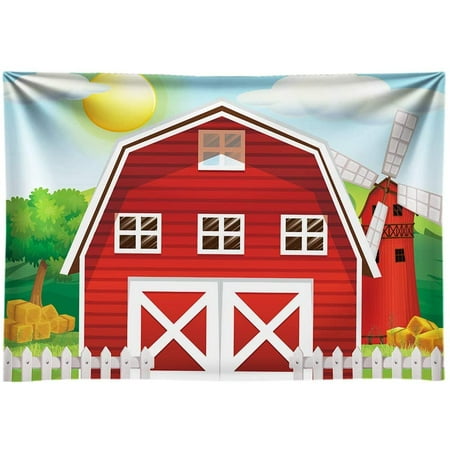 Funnytree 7x5ft Cartoon Red Farm Animals Party Backdrop Children Birthday Background for Photography Decorations Photobooth Banner Photo Studio Props 